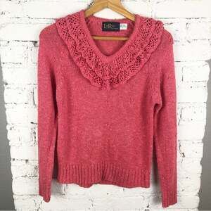 Vintage Le Roy Coral Knit Ruffle Sweater